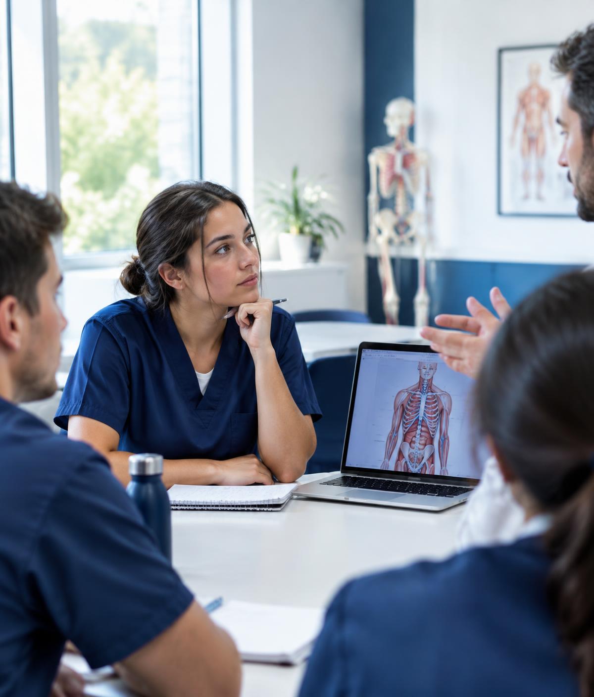 Estudante de medicina acompanhando discussão de caso
